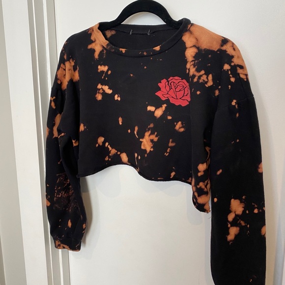 Fashion Nova Tops - Black Rose Graphic Acid Wash Long Sleeve Crop Top